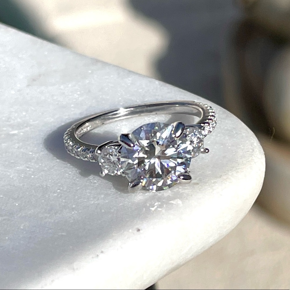 DEPOSIT- for Romantic 3.5tcw (D, VVS1) 3 Stone Moissanite Ring with pave - Picture 7 of 13